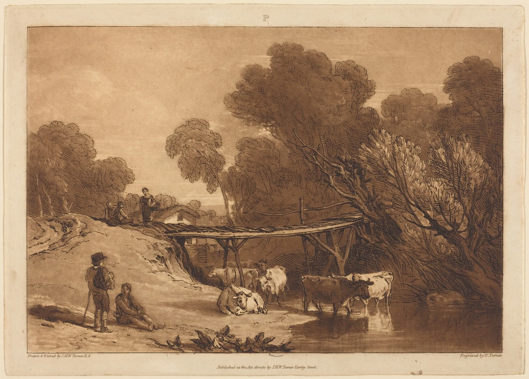 Bridge and Cows, by Charles Turner, ink, 1807
