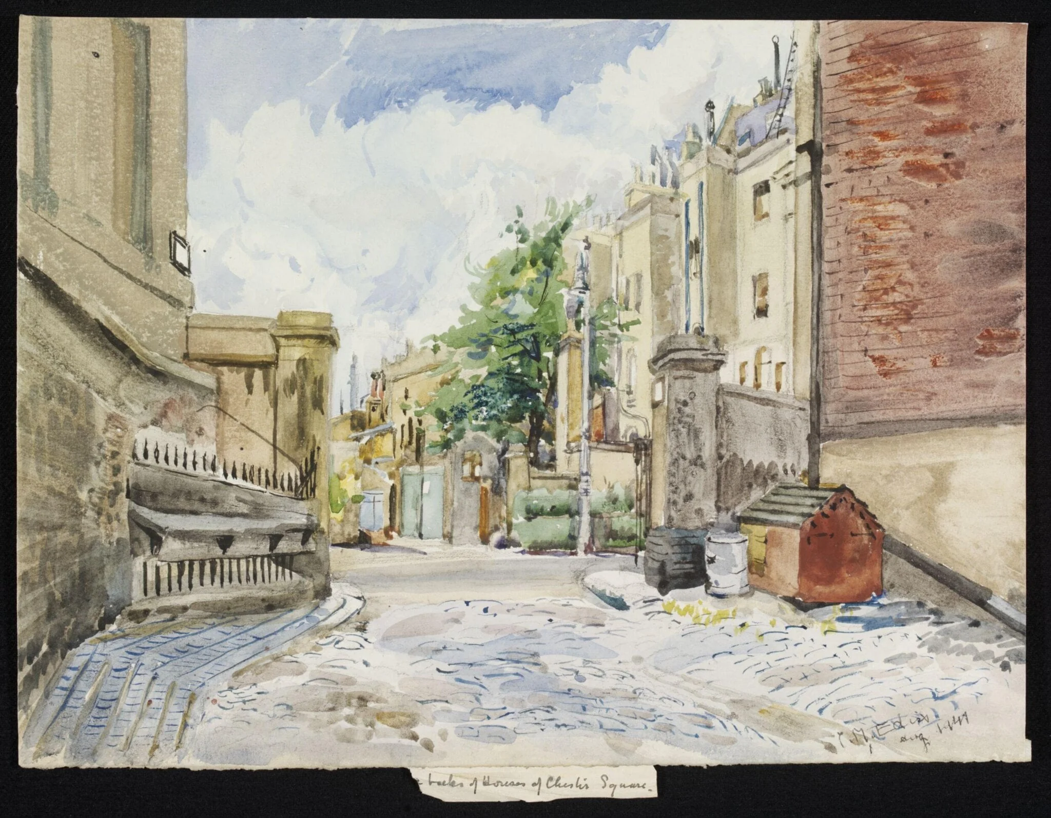 Backs of Houses, Chester Square, S.W.1., by Ediss, watercolor, 1941