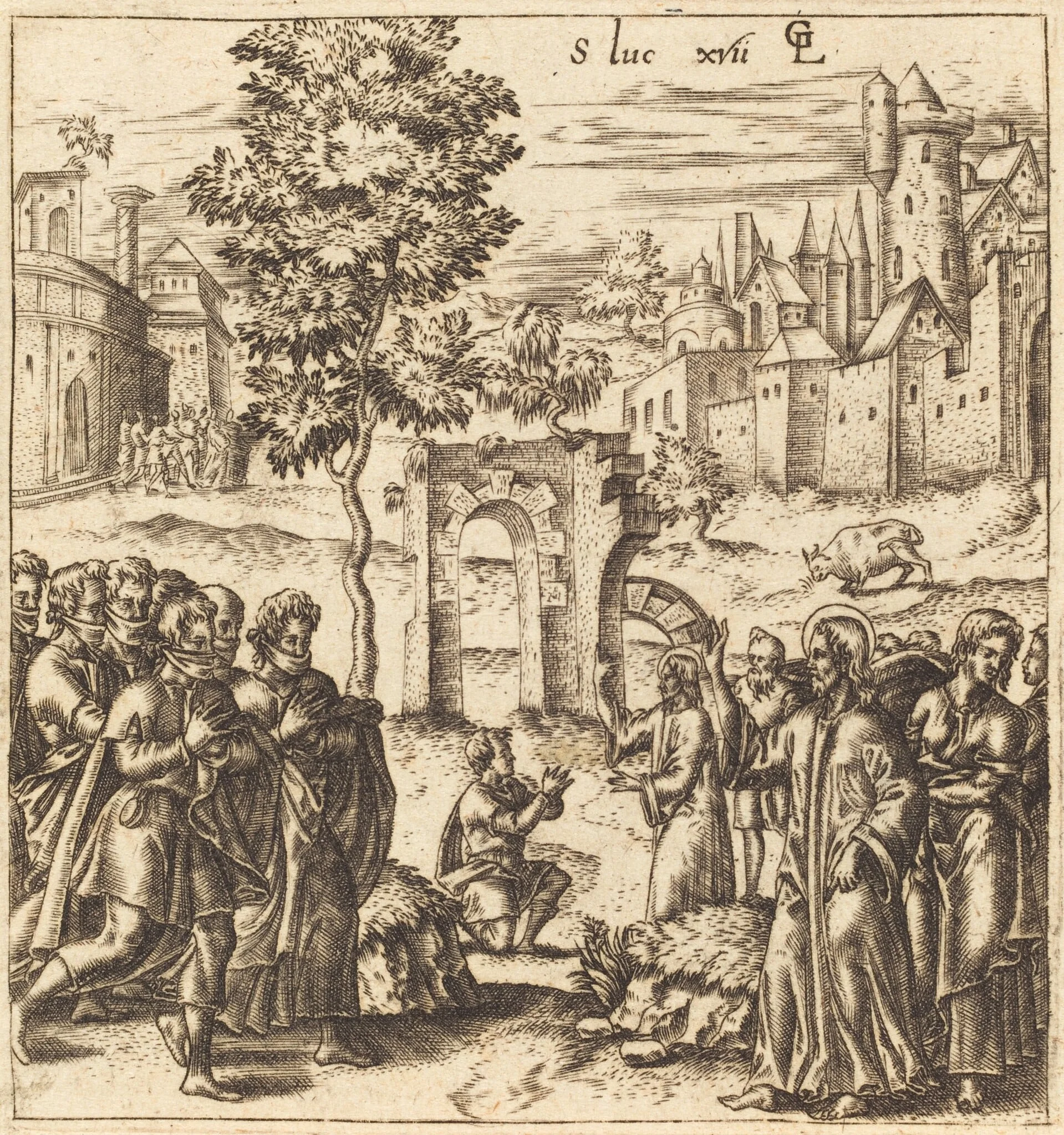The Ten Lepers are Cleansed, by Léonard Gaultier, ink, 1578