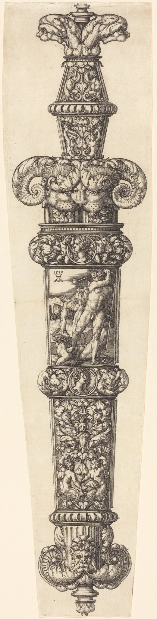 Design for a Dagger Sheath with Cain and Abel, by Heinrich Aldegrever, ink, 1539
