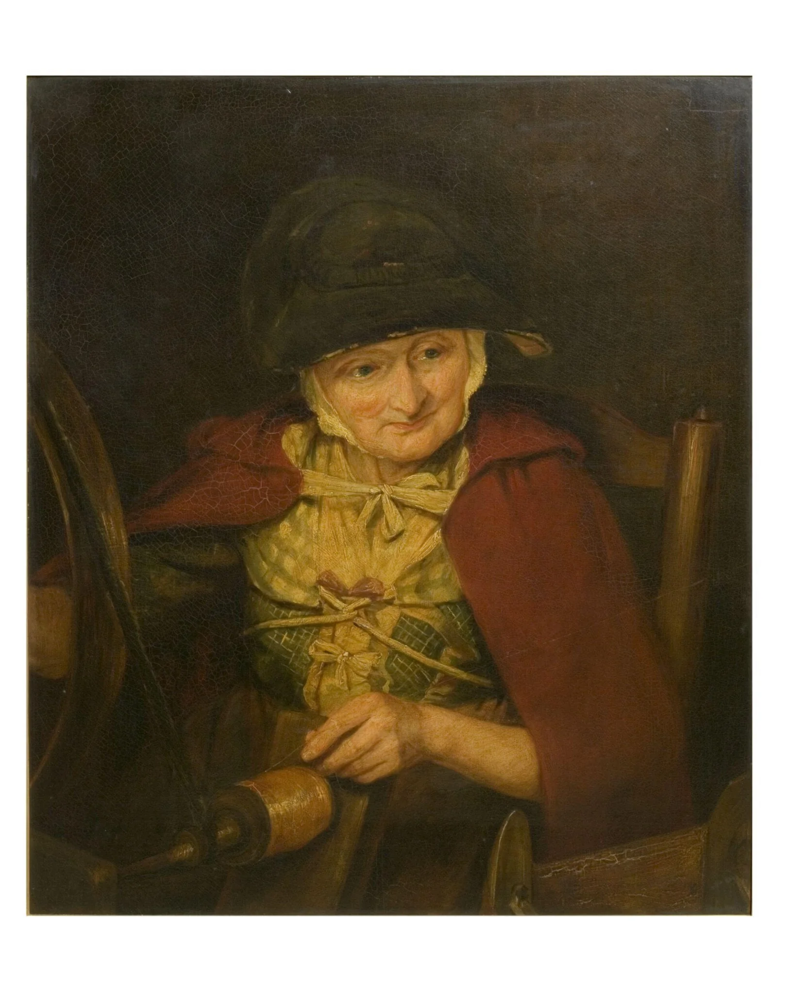 An Old Woman Spinning Silk, by Margaret Sarah Carpenter, oil, 1816