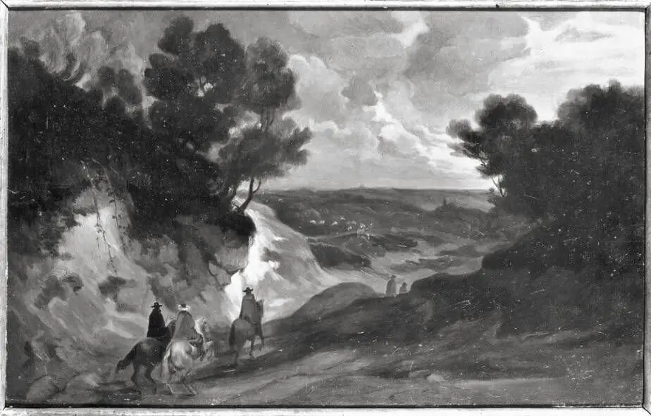 Landscape with hollow path and three riders (copy after)