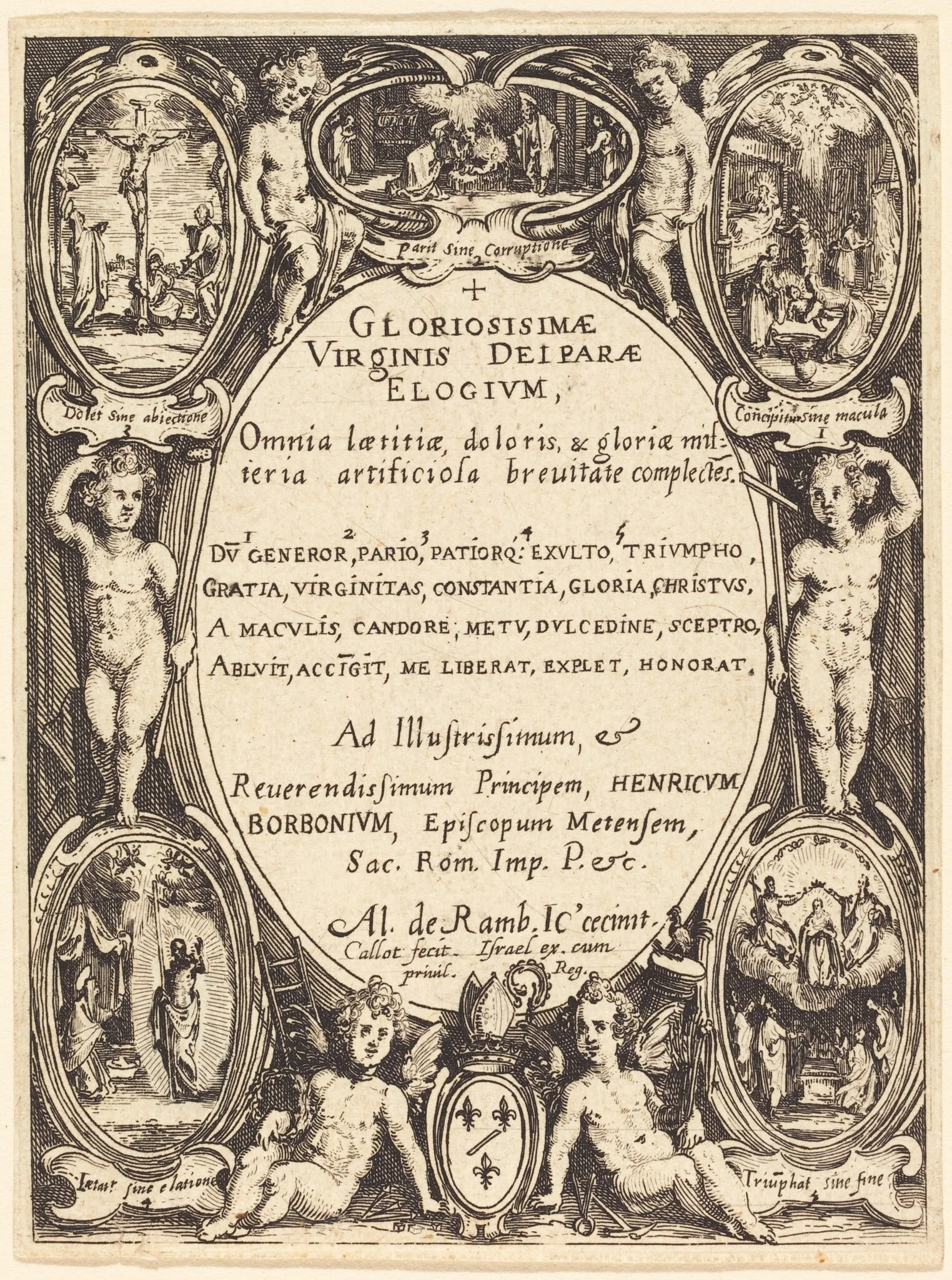 Frontispiece for "Gloriosissimae", by Jacques Callot, ink, 1614