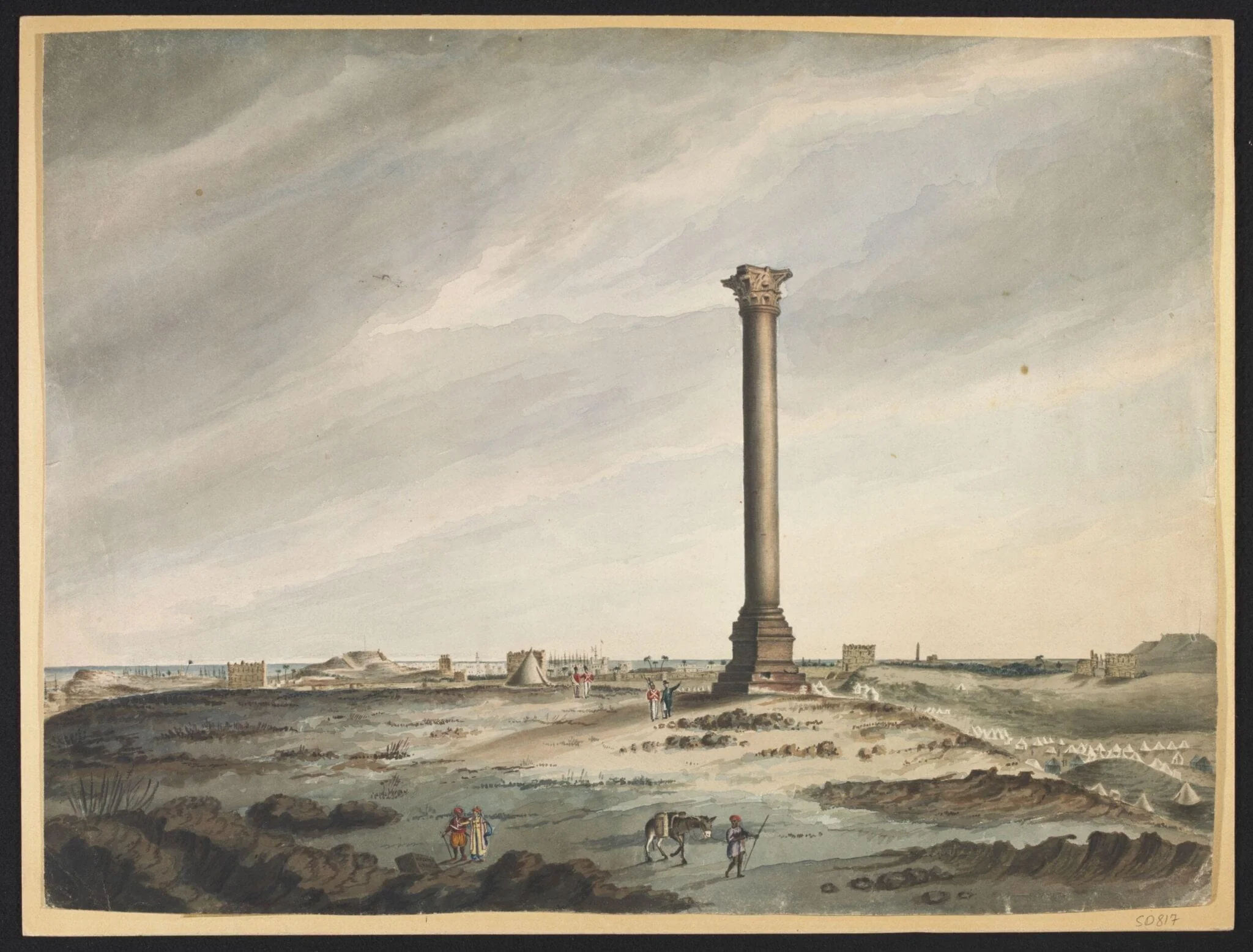View of Pompey's Pillar; Alexandria in the distance, by W. Porter, watercolor, 1801
