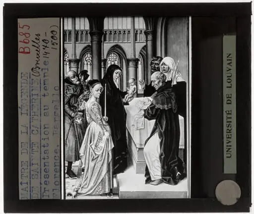Meester van de Legende van Sint Catherina. Triptiek Maria-Lichtmis Presentatie in de tempel