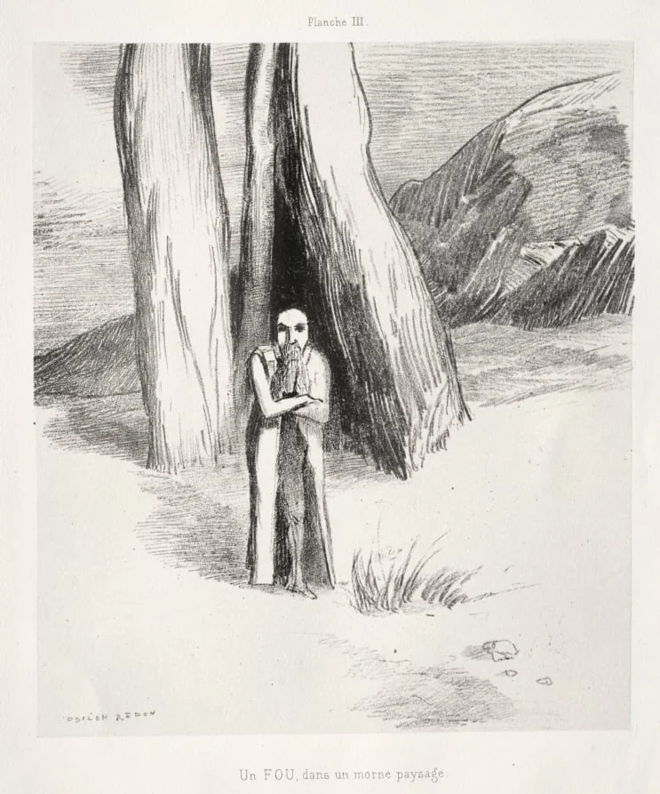 A Madman in a Dismal Landscape, by Odilon Redon, 1885