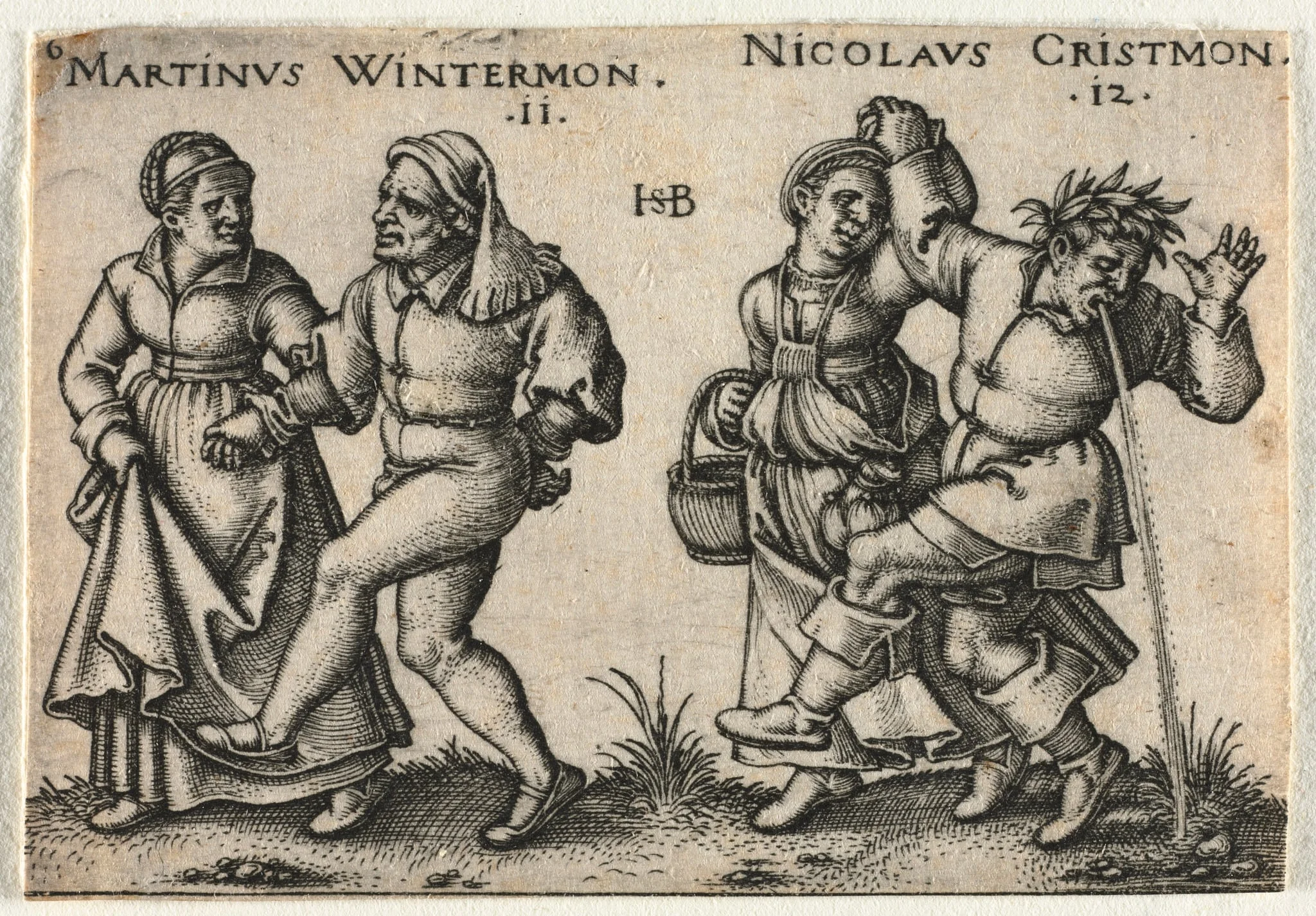 The Peasant Wedding or the Twelve Months:  11-Martinus Wintermon 12-Nicolaus Cristmon, by Sebald Beham, 1546