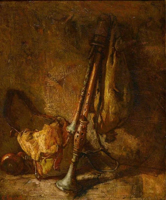Still Life with a Cornemuse, by Thomas Couture, oil, 1857