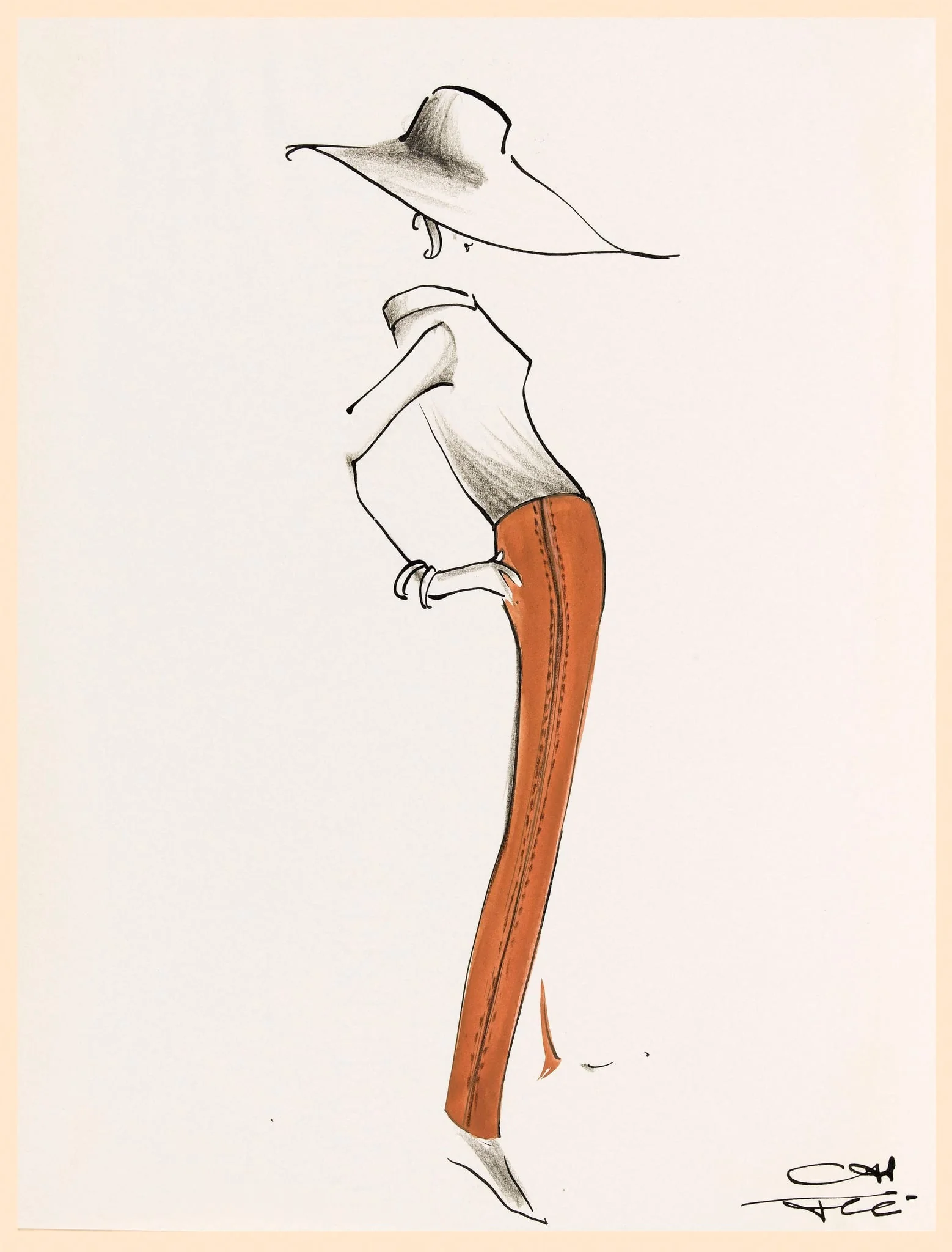 Pantalon marron avec surpiqûres le long de la jambe, by Carven, 1963