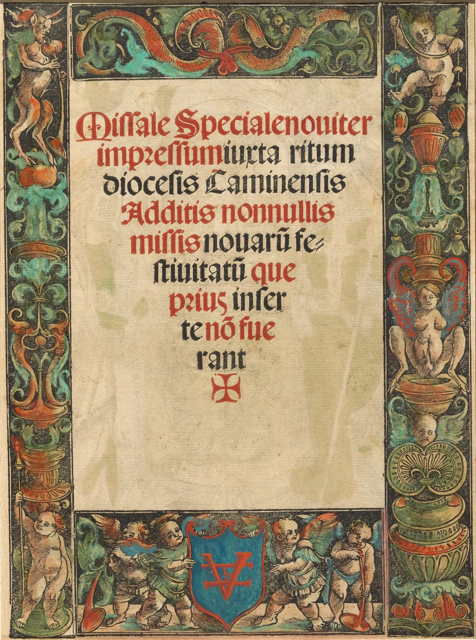 Title Page for a Missal,  with Satyr and Putti Border [verso], by Urs Graf I, ink, 1511