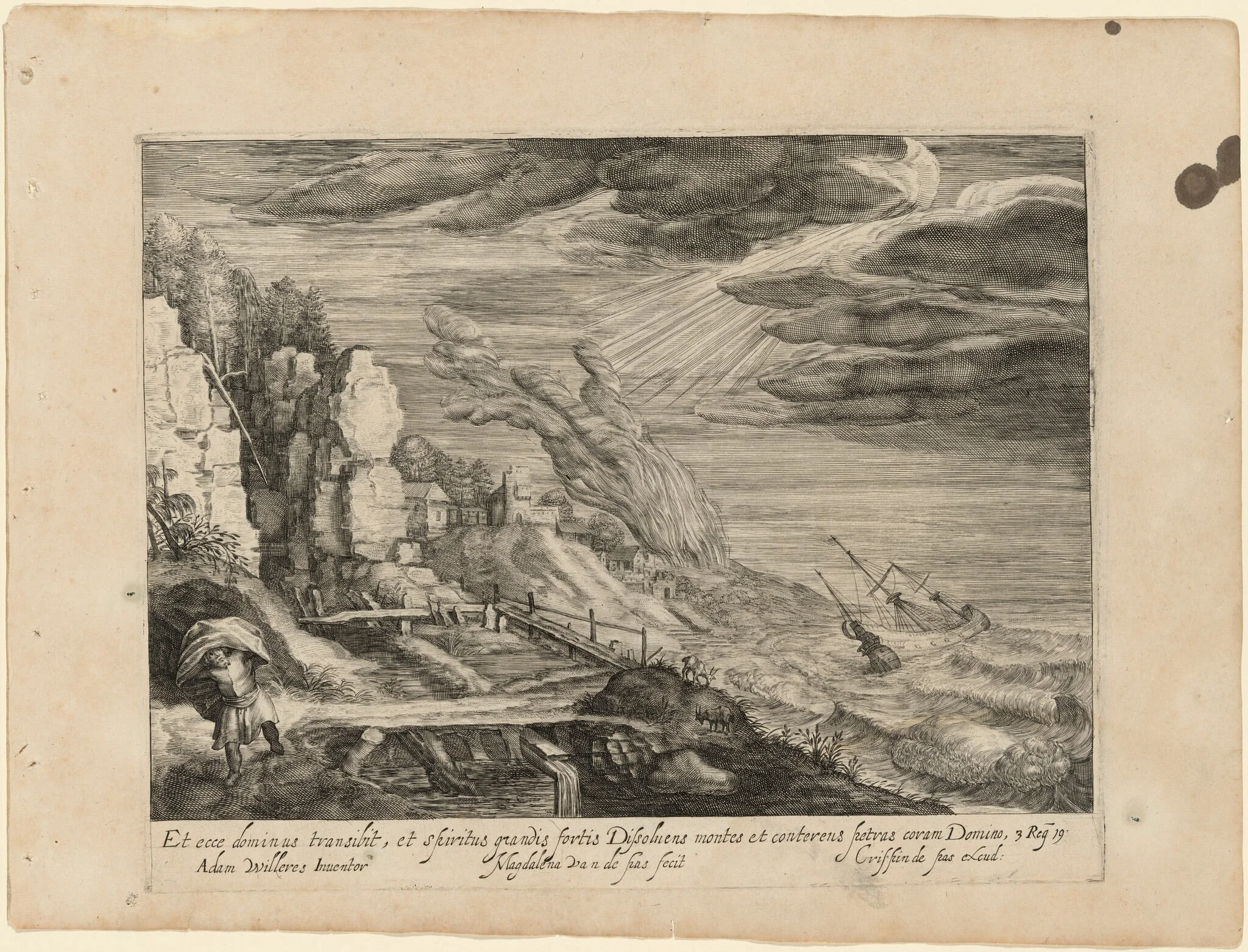 Seashore with HIgh Seas, a Ship, and the Prophet Elijah [God Helping the Israelites Fight the Moabites]