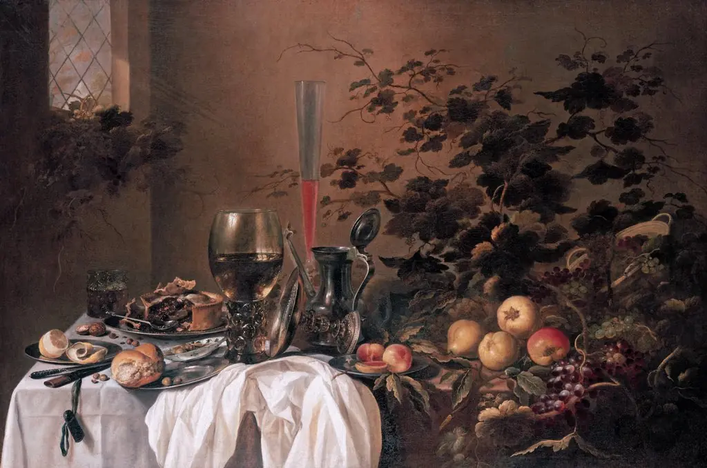 Still life with tumblers and fruit