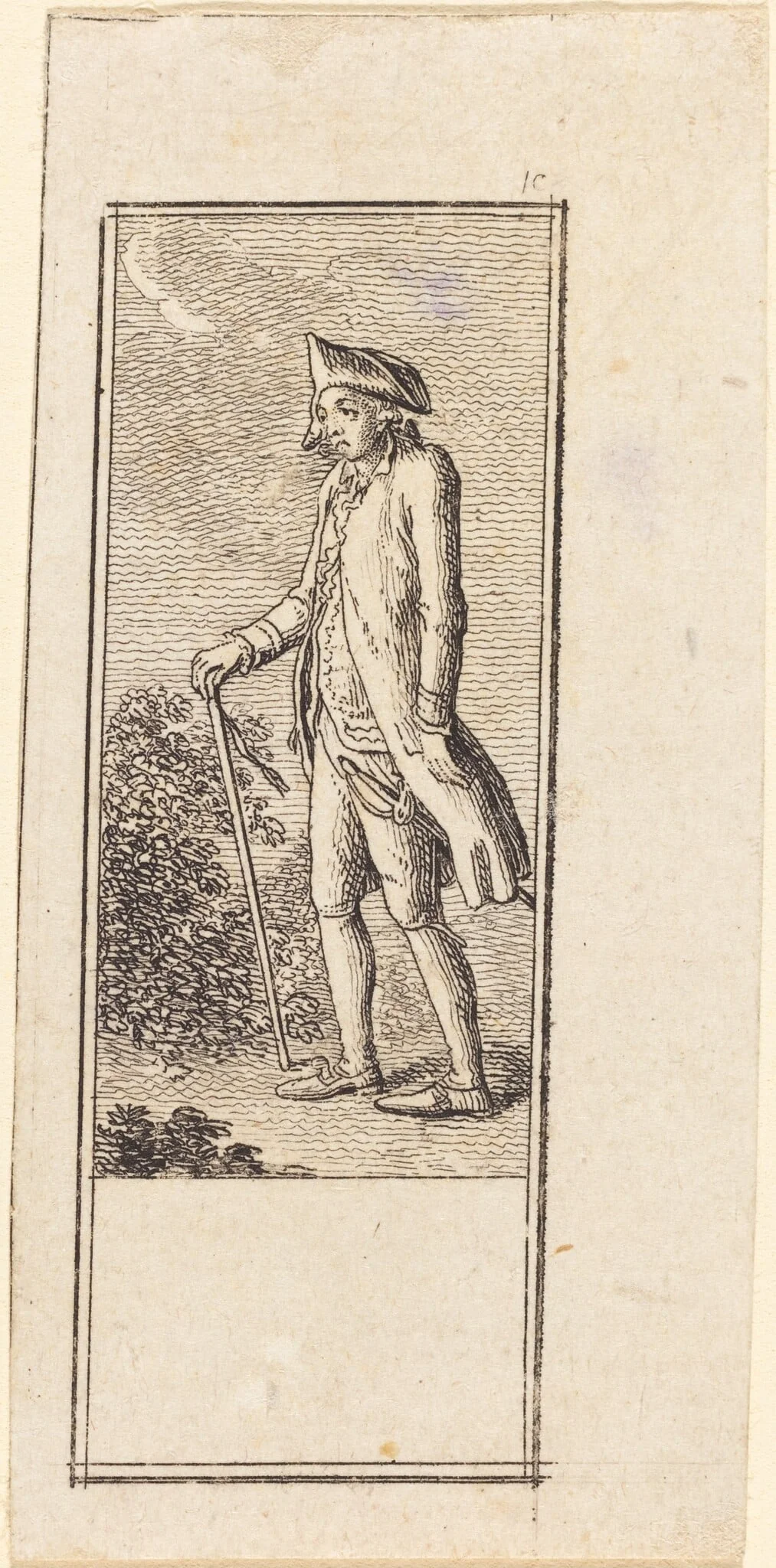 Young Man with Cane, by Daniel Nikolaus Chodowiecki, ink, 1784