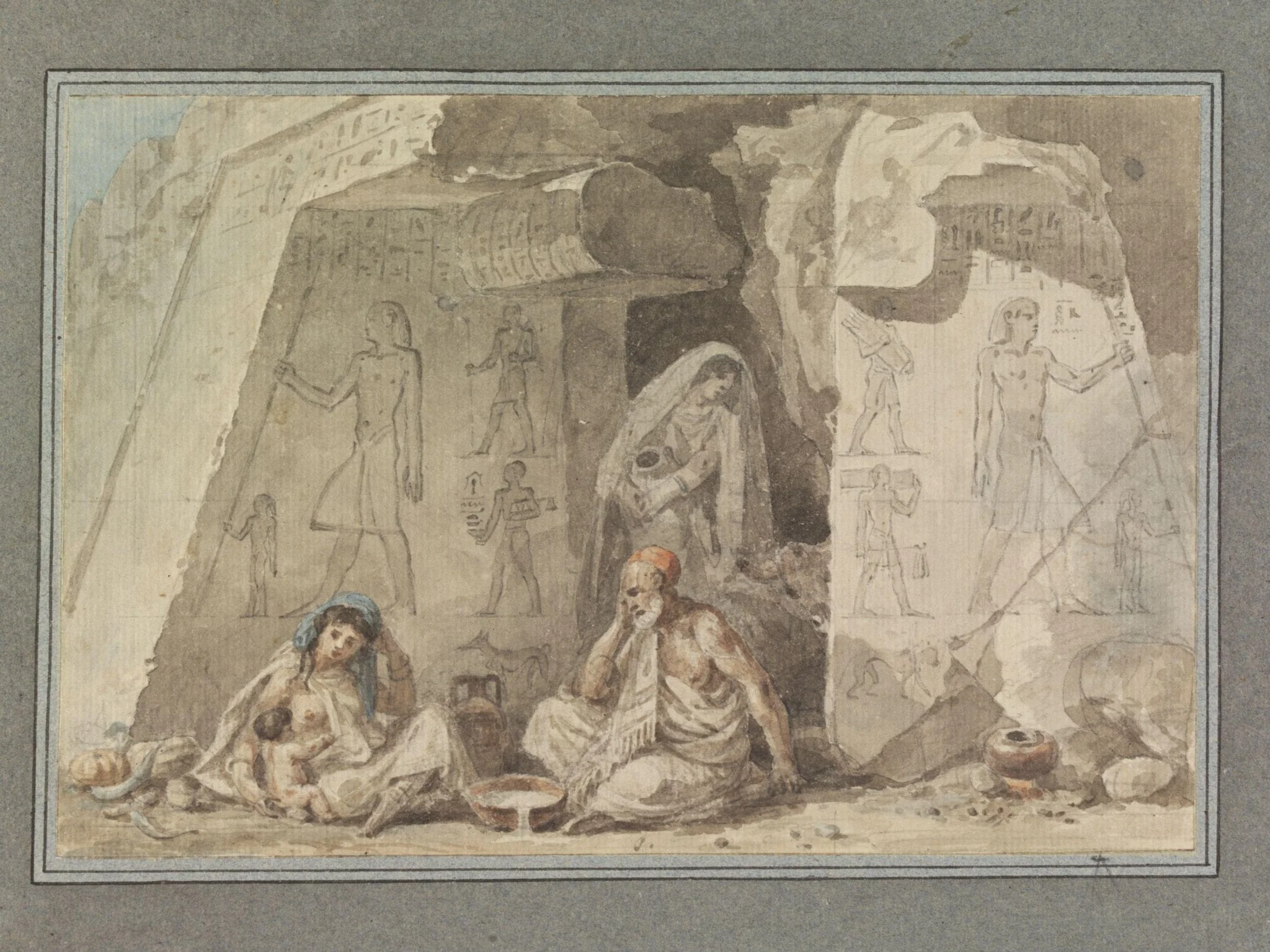Family of Egyptian Fellahin, at Tomb Entrance