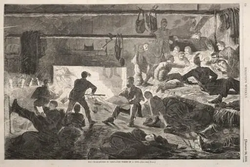 Winter Quarters in Camp - The Inside of a Hut