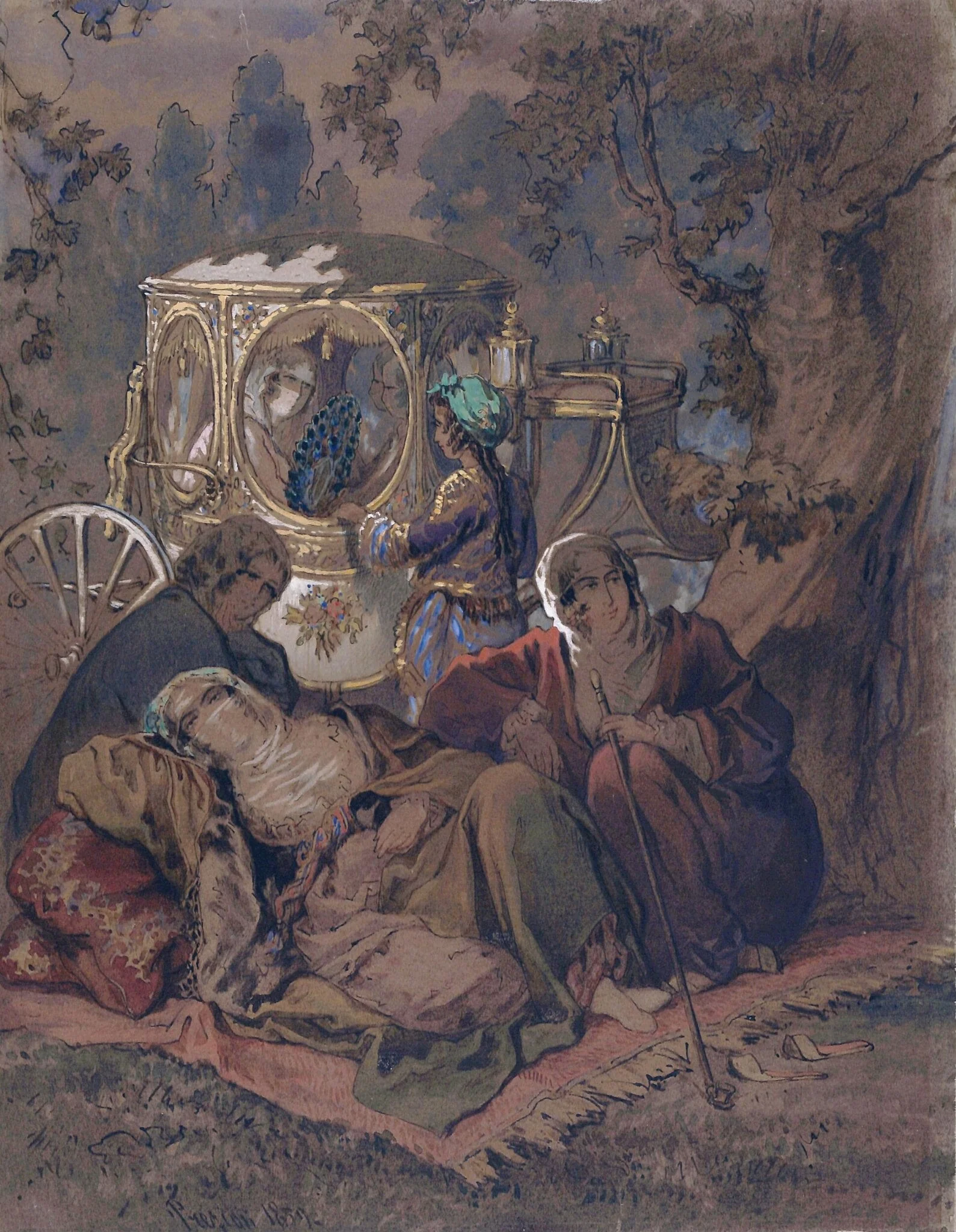 Three Turkish ladies, by Preziosi, watercolor, 1859