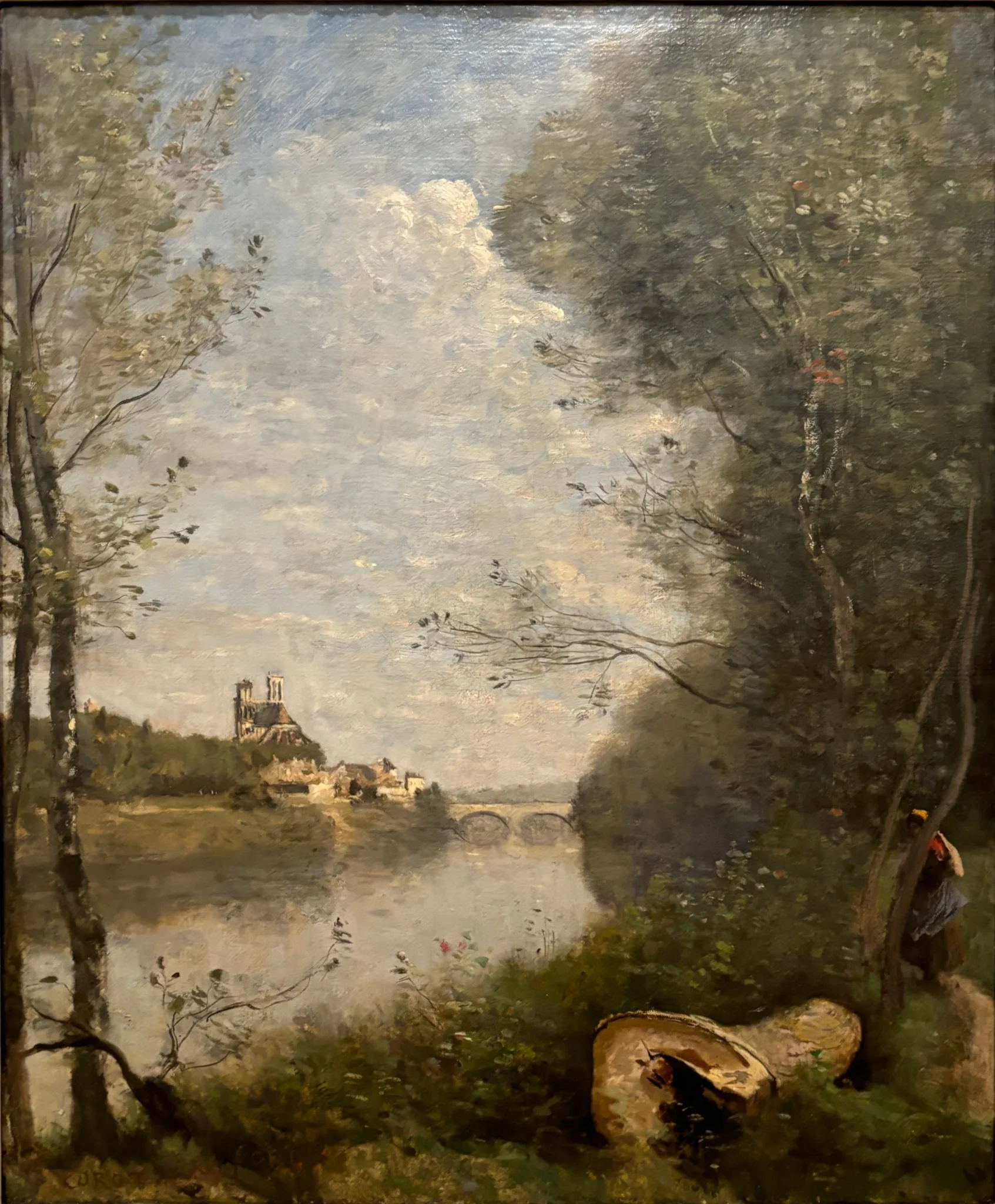 Distant view of Mantes Cathedral, by Jean Baptiste Camille Corot, oil, 1860