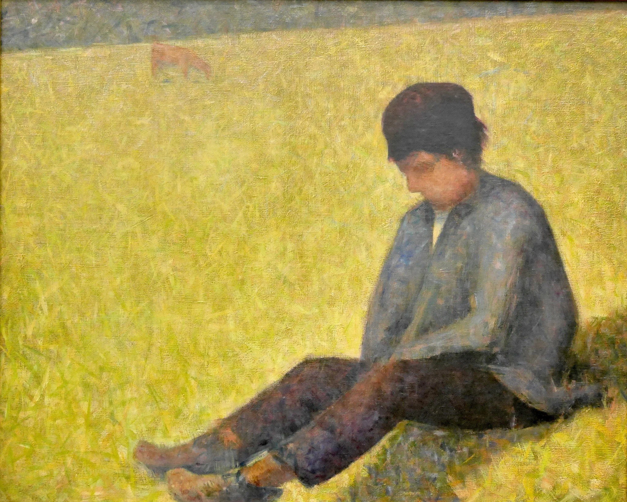 Boy Sitting in a Meadow, by Georges Seurat, oil, 1892