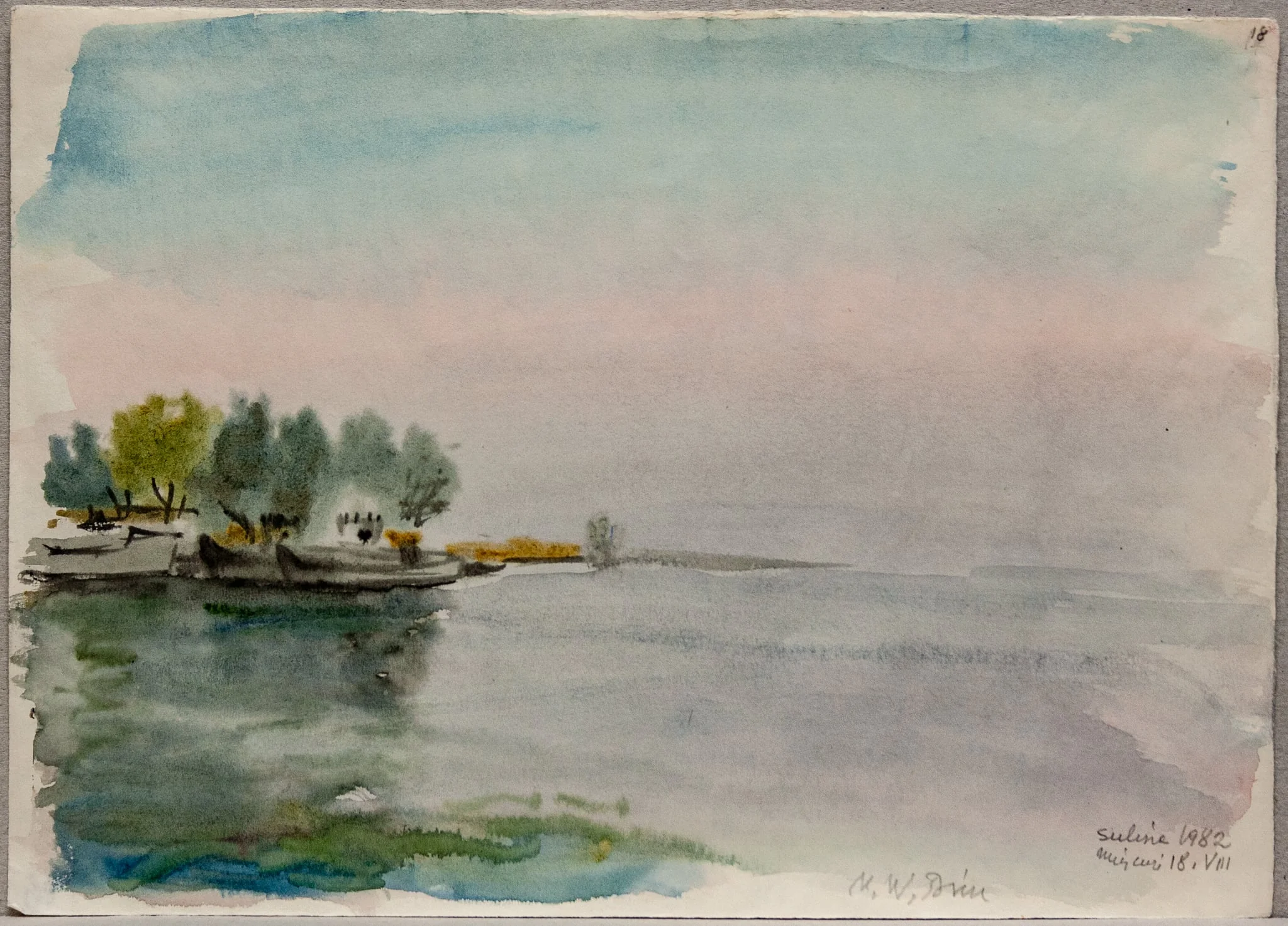 S 11 - Peisaj la Sulina (Dunăre și mal cu bărci), by Medi Wechsler Dinu, 1958