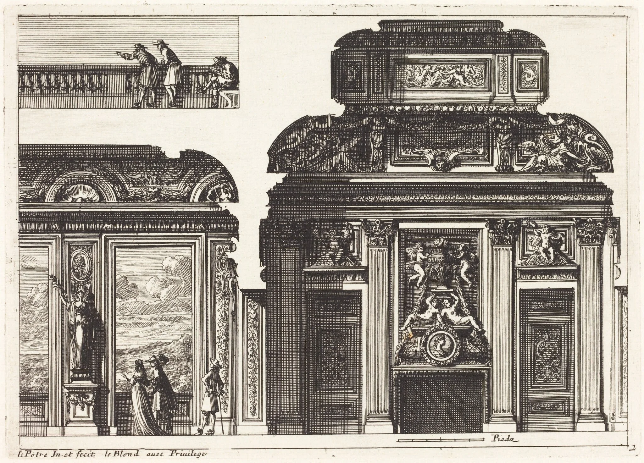 Fireplaces and Other Interior Decorations, by Jean Lepautre, ink, 1650