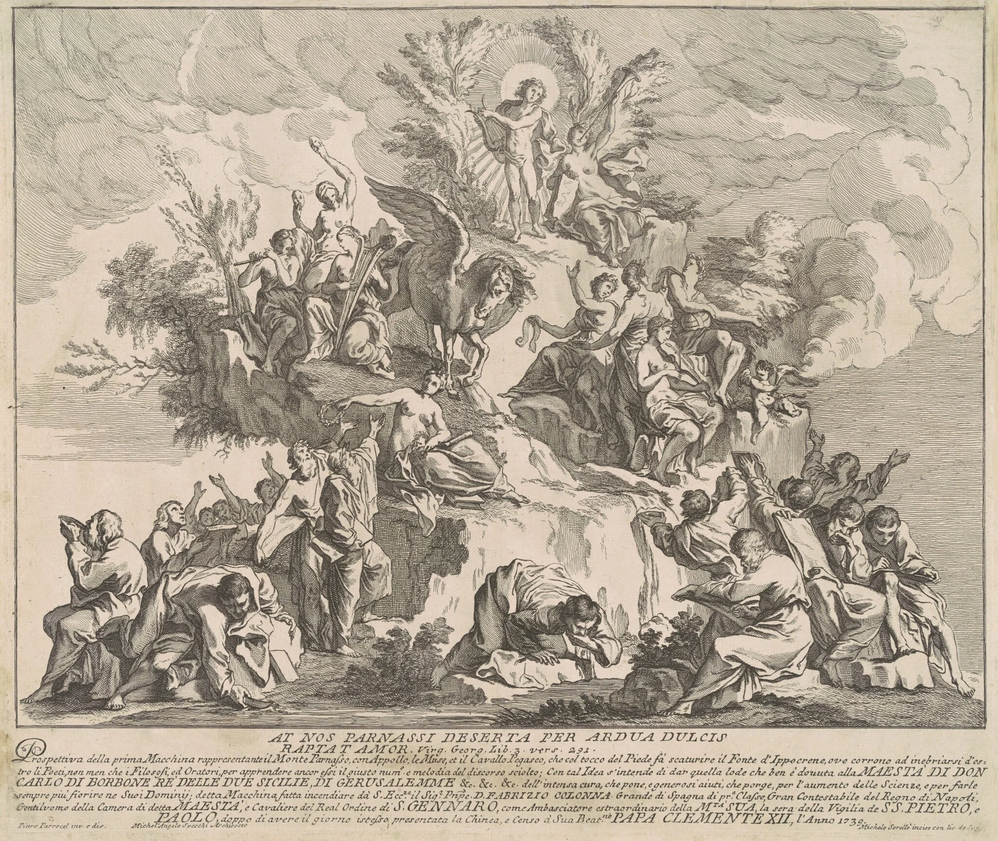 The Prima Macchina for the Chinea of 1739: Mount Parnassus with Apollo, the Muses, and Pegasus, by Miguel de Sorellò, ink, 1739