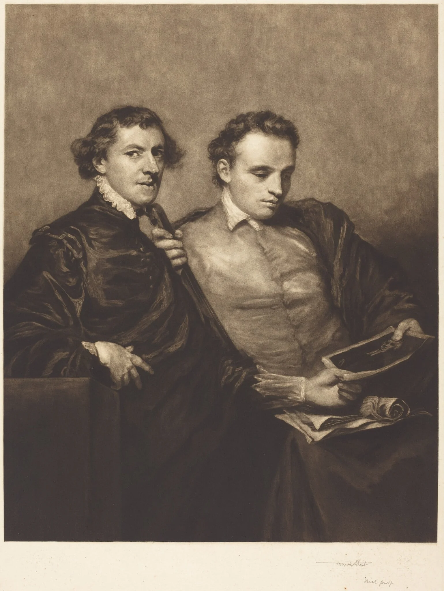 Portrait of Two Gentlemen, by Frank Short, ink, 1905