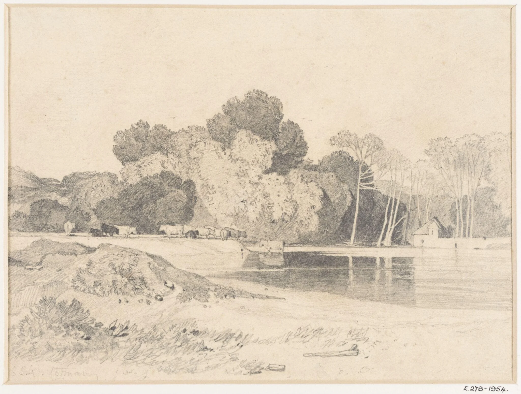 Cattle grazing beside a lake, by John Sell Cotman, 1850