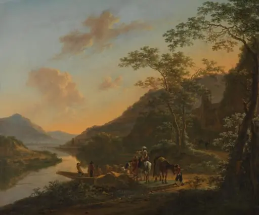 Italiaans landschap met overzetveer