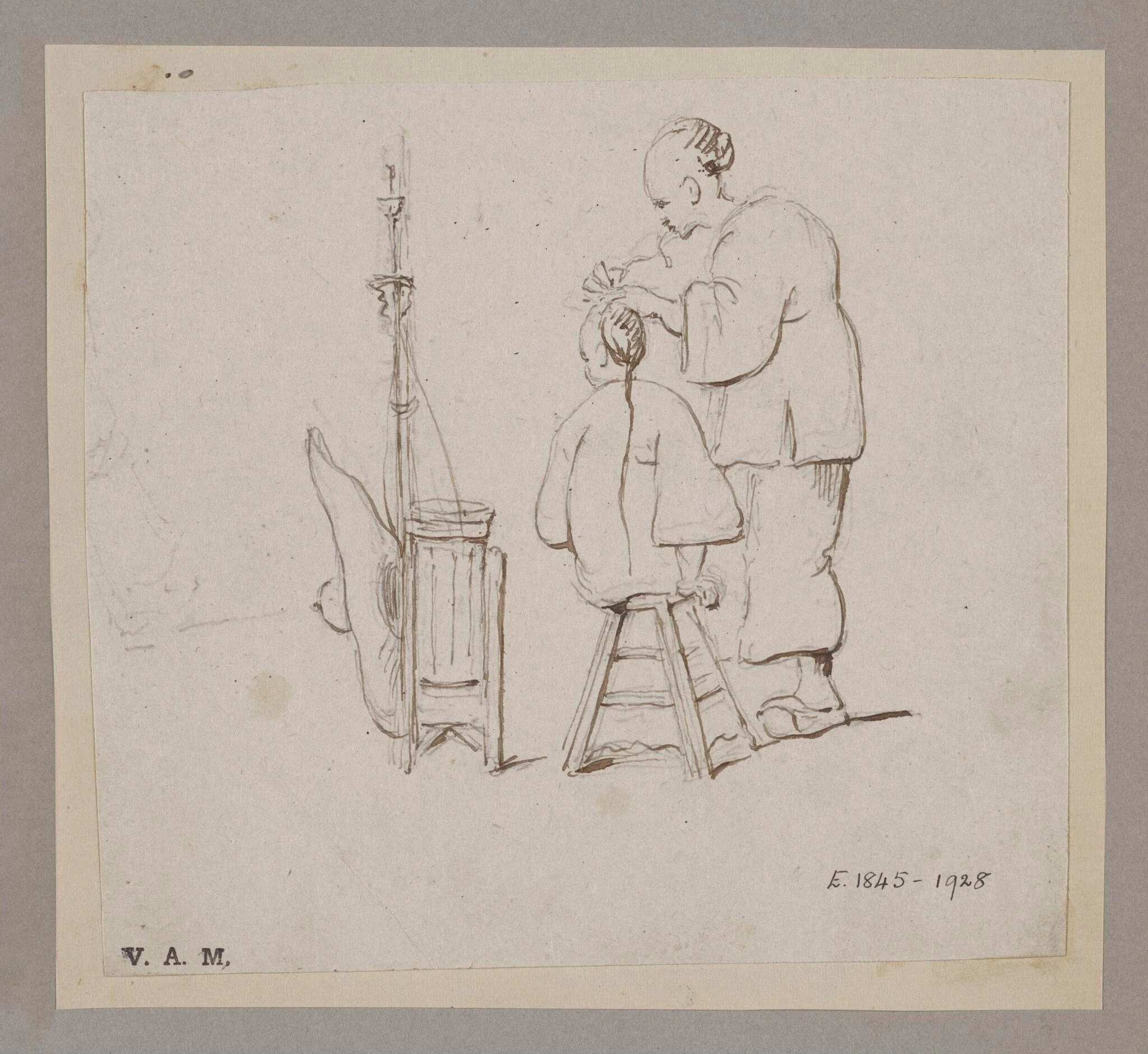 A Chinese barber and customer, by Unknown, 1850