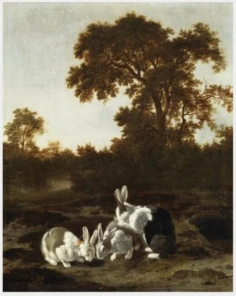 Rabbits at the Mouth of a Burrow, by Dirck Wijntrack, unspecified, 1650