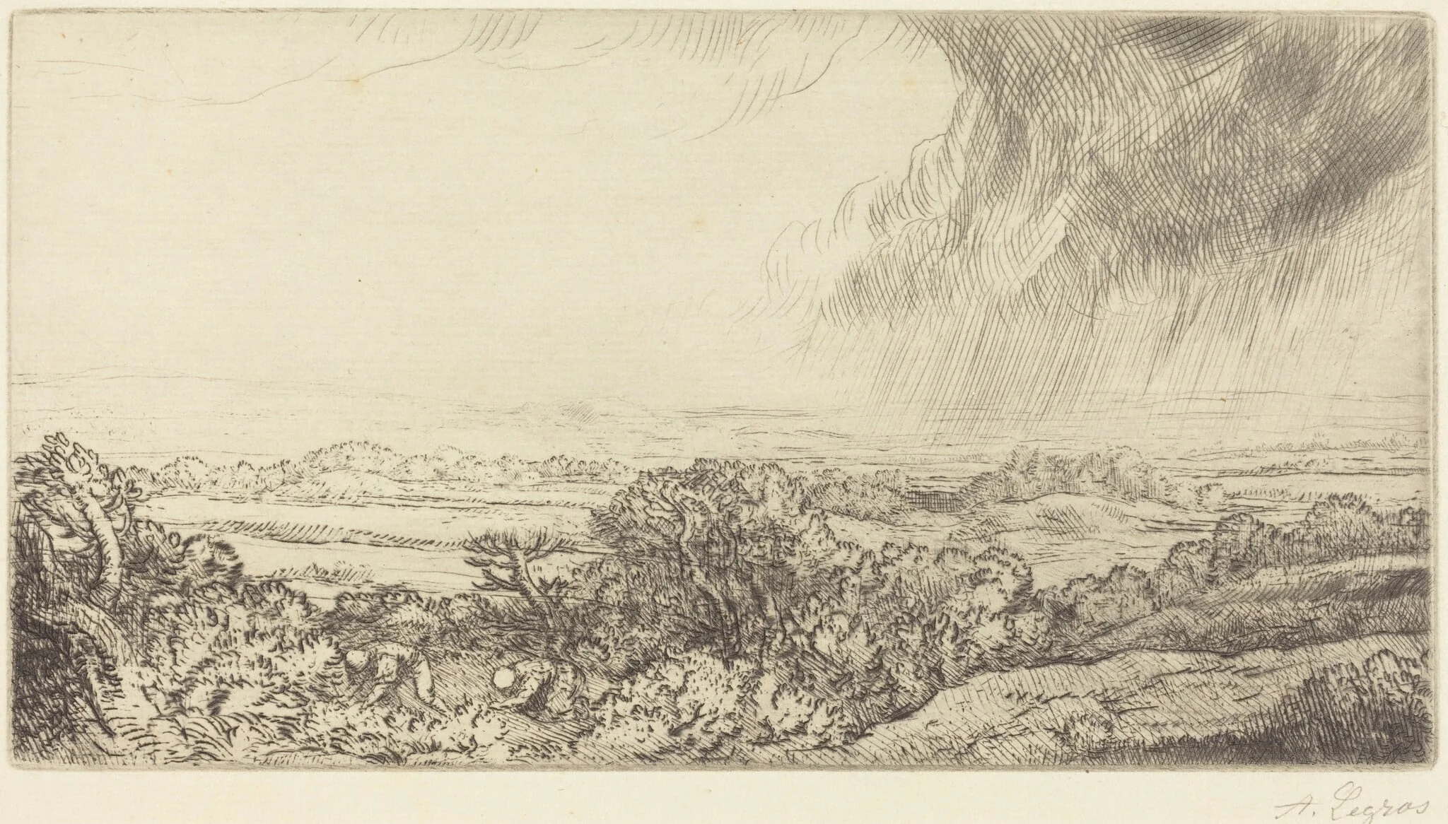 Mushroom Gatherers (Les ramasseurs de champignons), by Alphonse Legros, ink, 1874