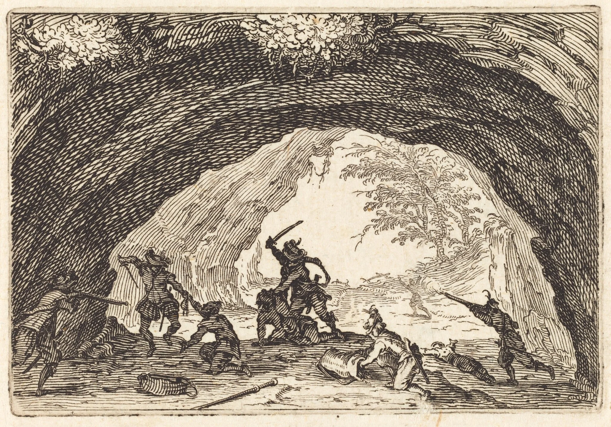 Soldiers Attacking Robbers, by Jacques Callot, ink, 1622