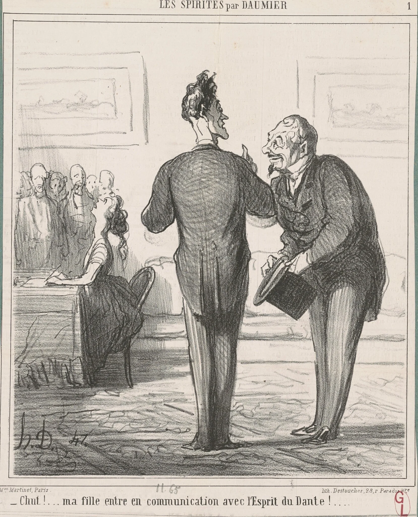 Chut ... ! Ma fille est en communication ..., by Honoré Daumier, ink, 1865