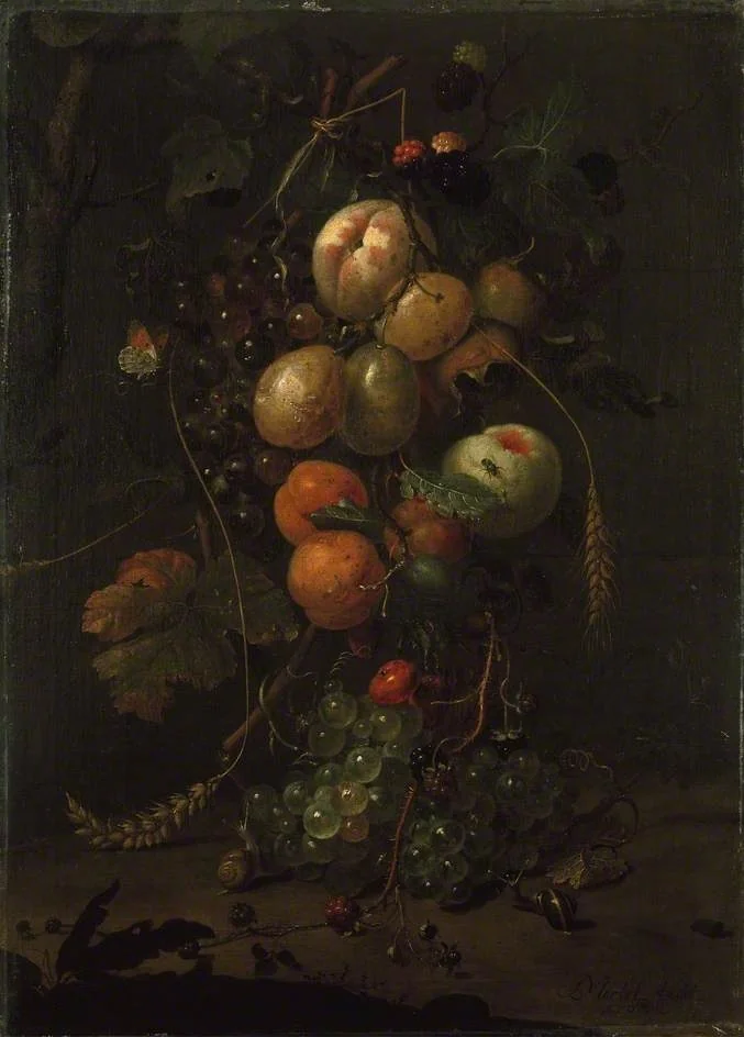 Still Life of Fruit, by Jan Mortel, oil, 1708