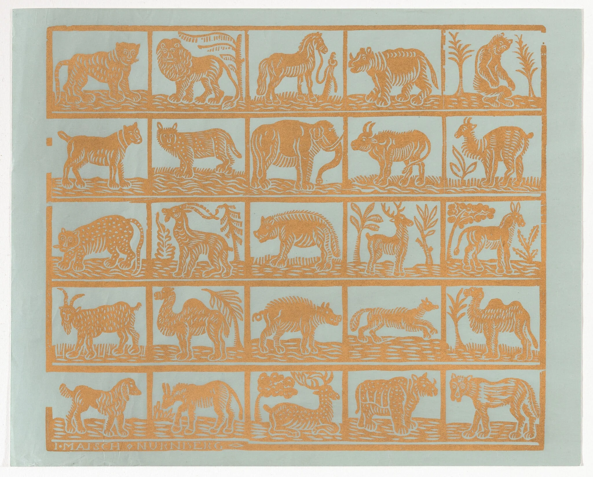 Endpaper with Animals, by Johann Maisch, ink, 1824