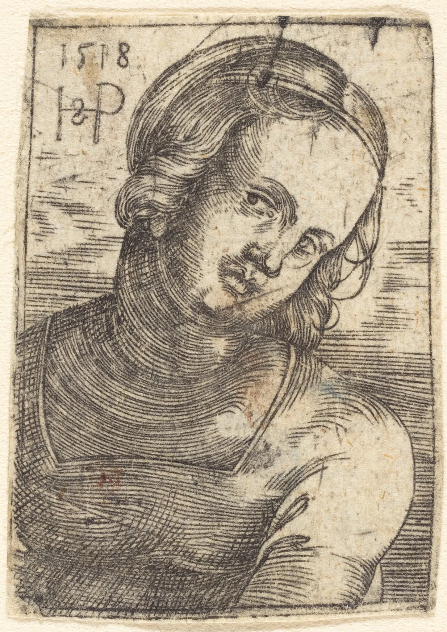 Bust of a Young Woman, by Sebald Beham, ink, 1518