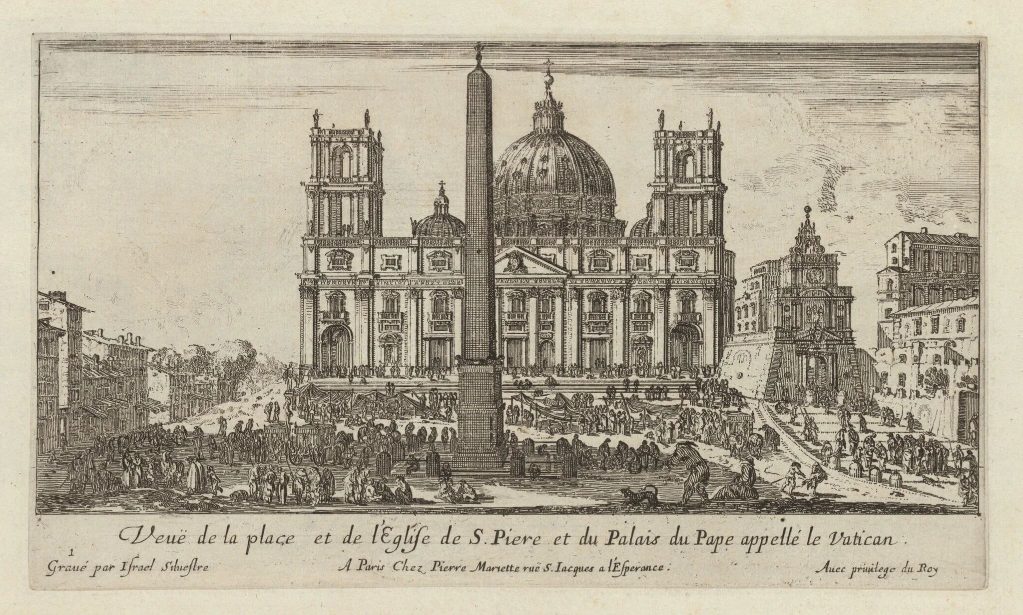 Veuë de la place et de l'Eglise de S. Piere et du Palais du Pape appellé le Vatican, by Israël Silvestre, ink, 1650