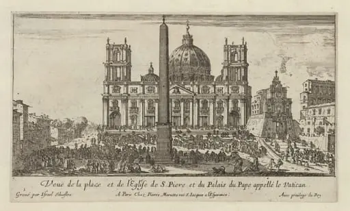 Veuë de la place et de l'Eglise de S. Piere et du Palais du Pape appellé le Vatican
