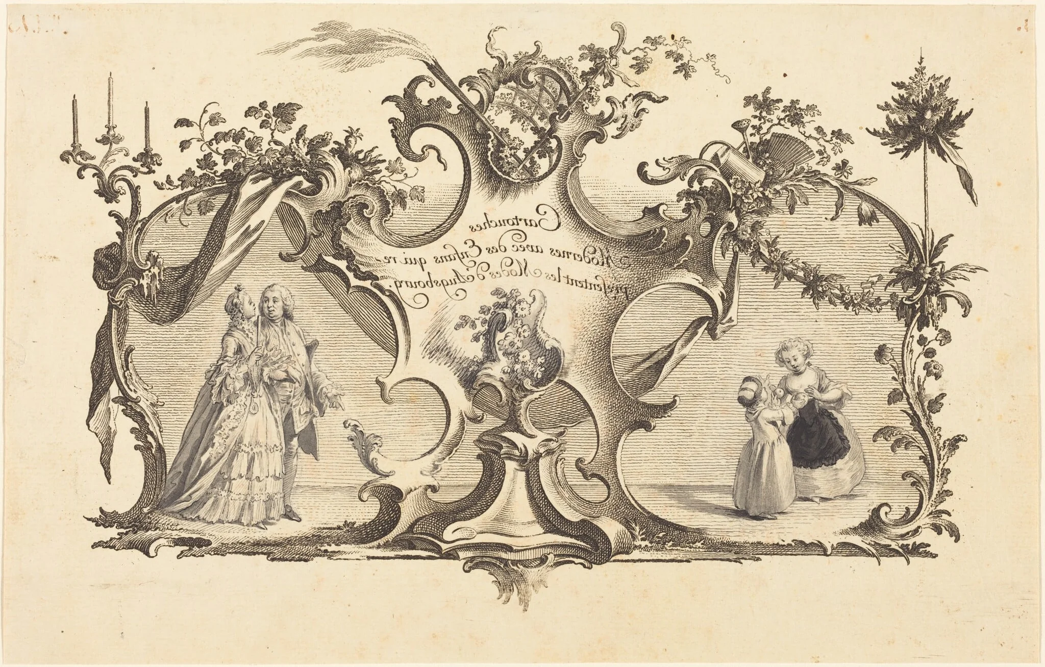 Cartouches Modernes avec des Enfans qui representant les Modes d'Augsbourg, by Johann Esaias Nilson, chalk, 1754