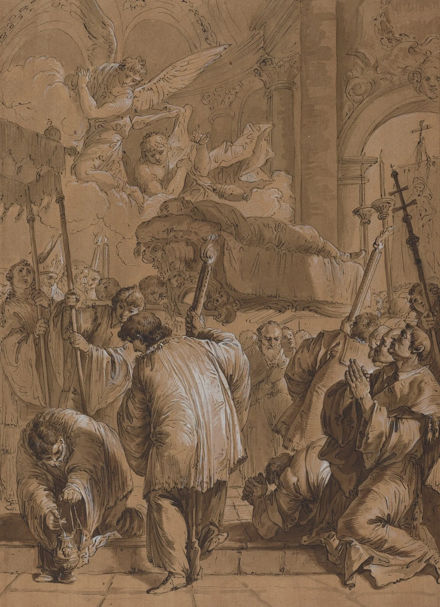 Funeral Procession of a Saint with Angels, by Unknown, ink, 1701