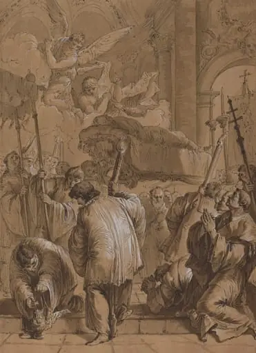 Funeral Procession of a Saint with Angels