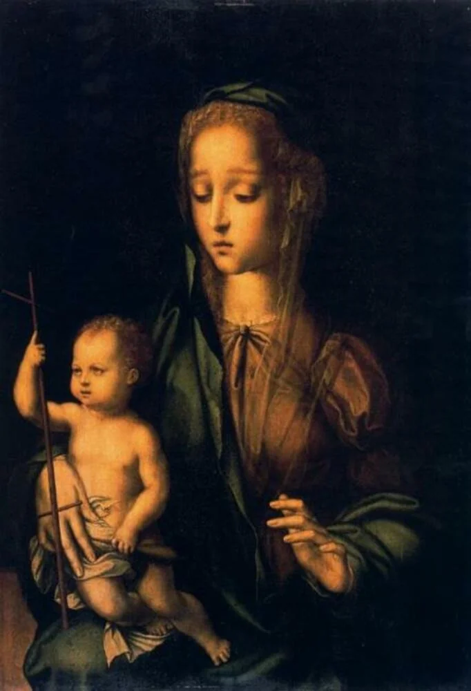 Virgin with the yarn winder, by Luis de Morales, oil, 1555