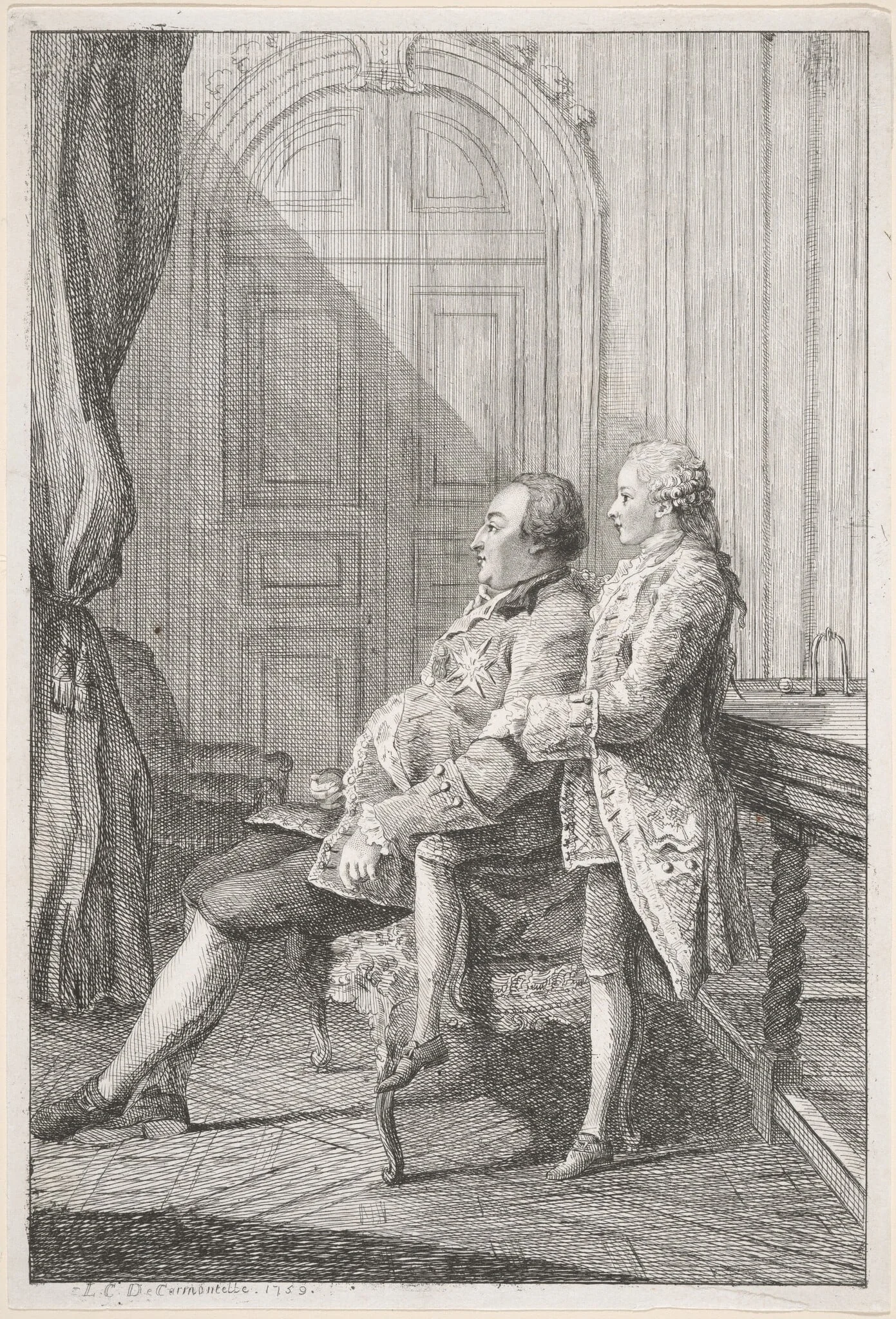 Louis-Philippe, Duc d'Orléans, and His Son, Louis-Phillipe Joseph, Duc de Chartres, by Carrogis, Louis de, called Carmontelle, ink, 1759