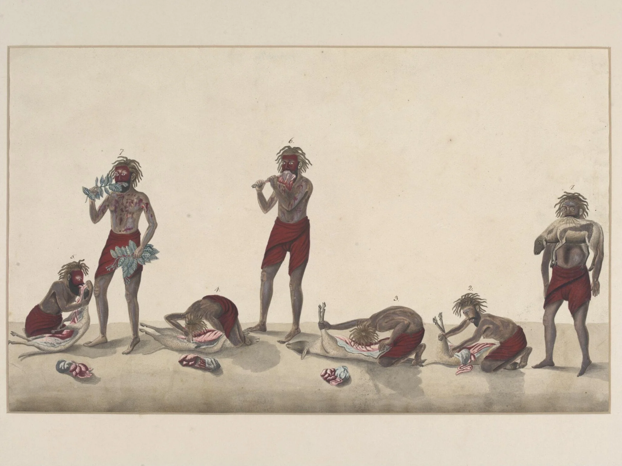The Sheep-eater exhibiting his powers at Fategarh in Uttar Pradesh on 3 March 1796, by Unknown, paint, 1800