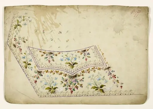 Composition avec bouquets de fleurs sauvages et guirlandes de feuilles d'automne, projets de broderies de gilet, XVIIIème siècle