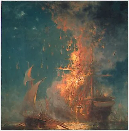 The Burning of the 'Philadelphia', by Edward Moran, oil, 1875