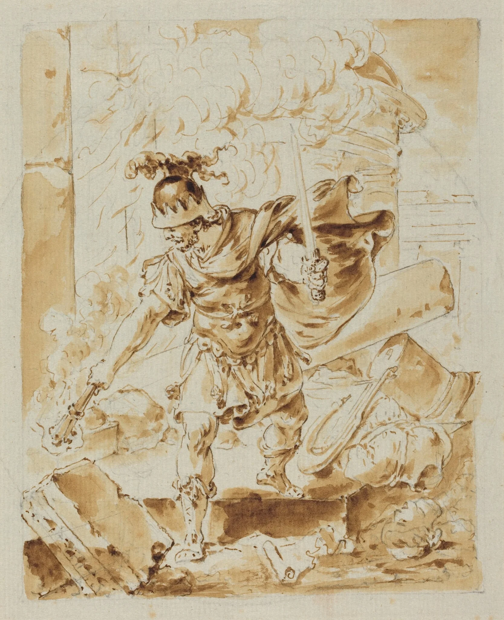 Alexander Setting Fire to Persepolis, by Bernhard Rode, ink, 1761