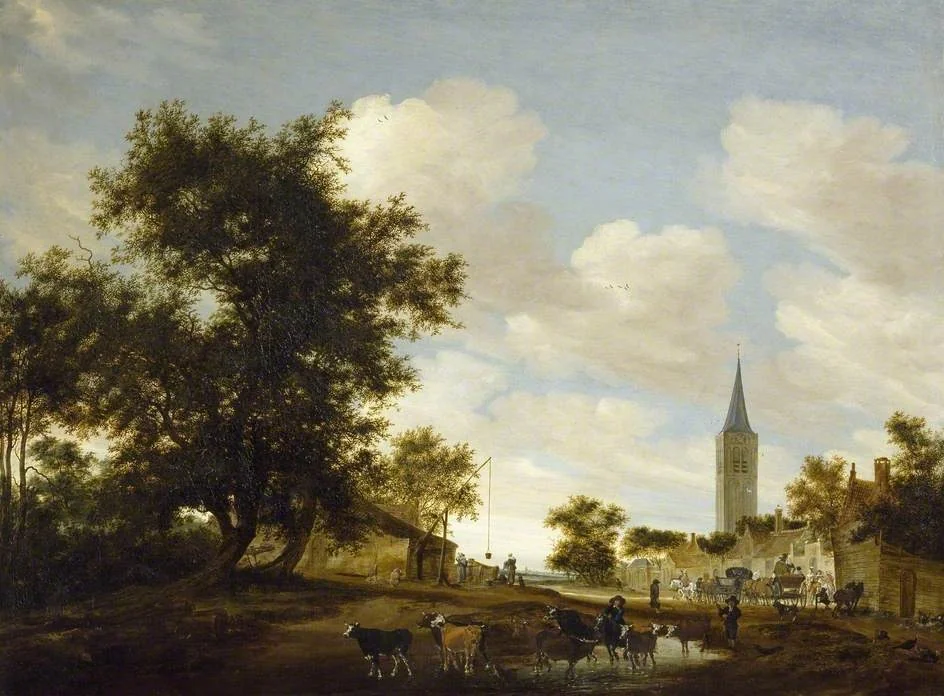 A Draw-well with Cattle before Beverwijck Church, by Salomon van Ruysdael, oil, 1657