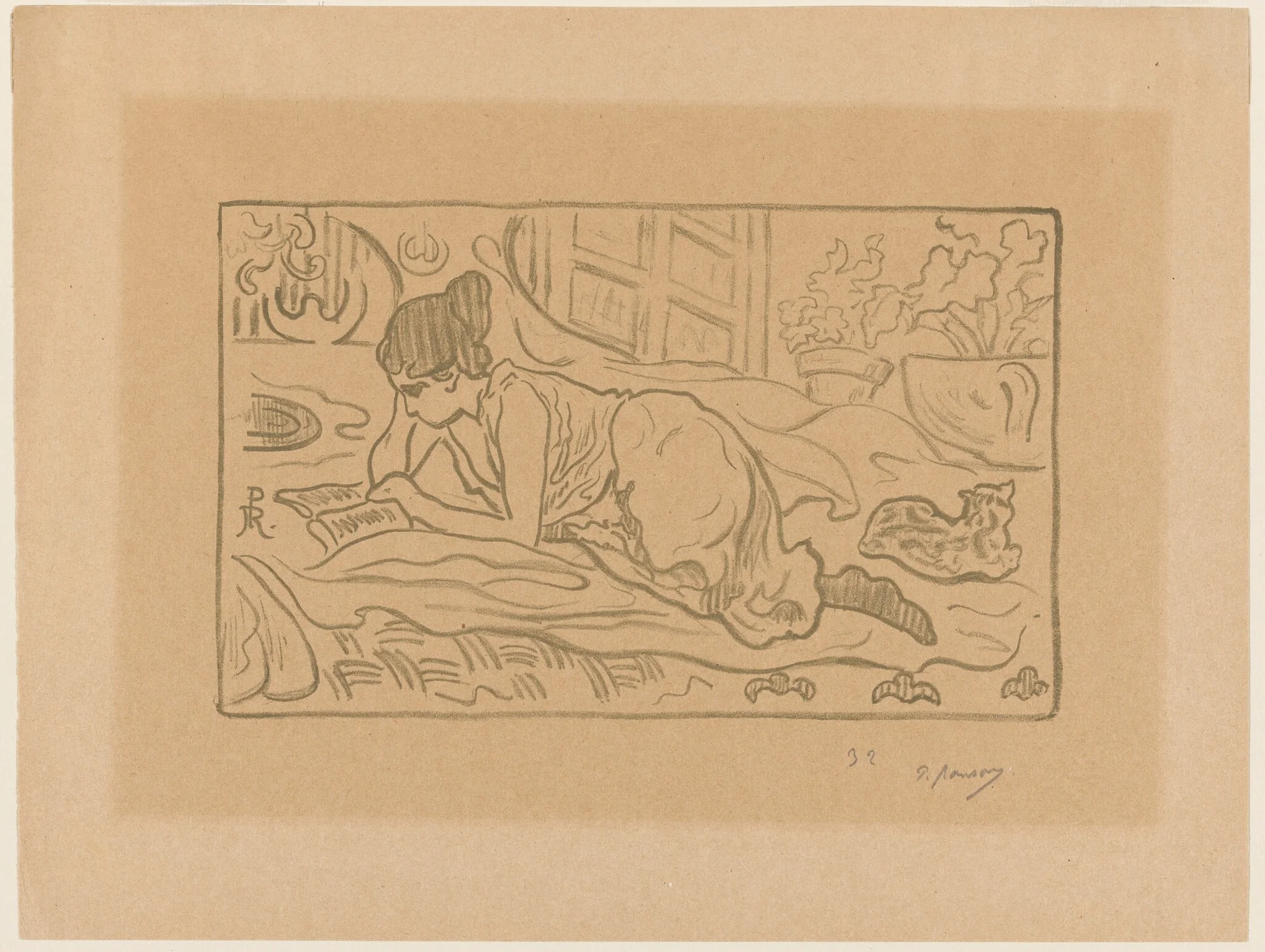 La Liseuse couchée, by Paul Ranson, ink, 1895