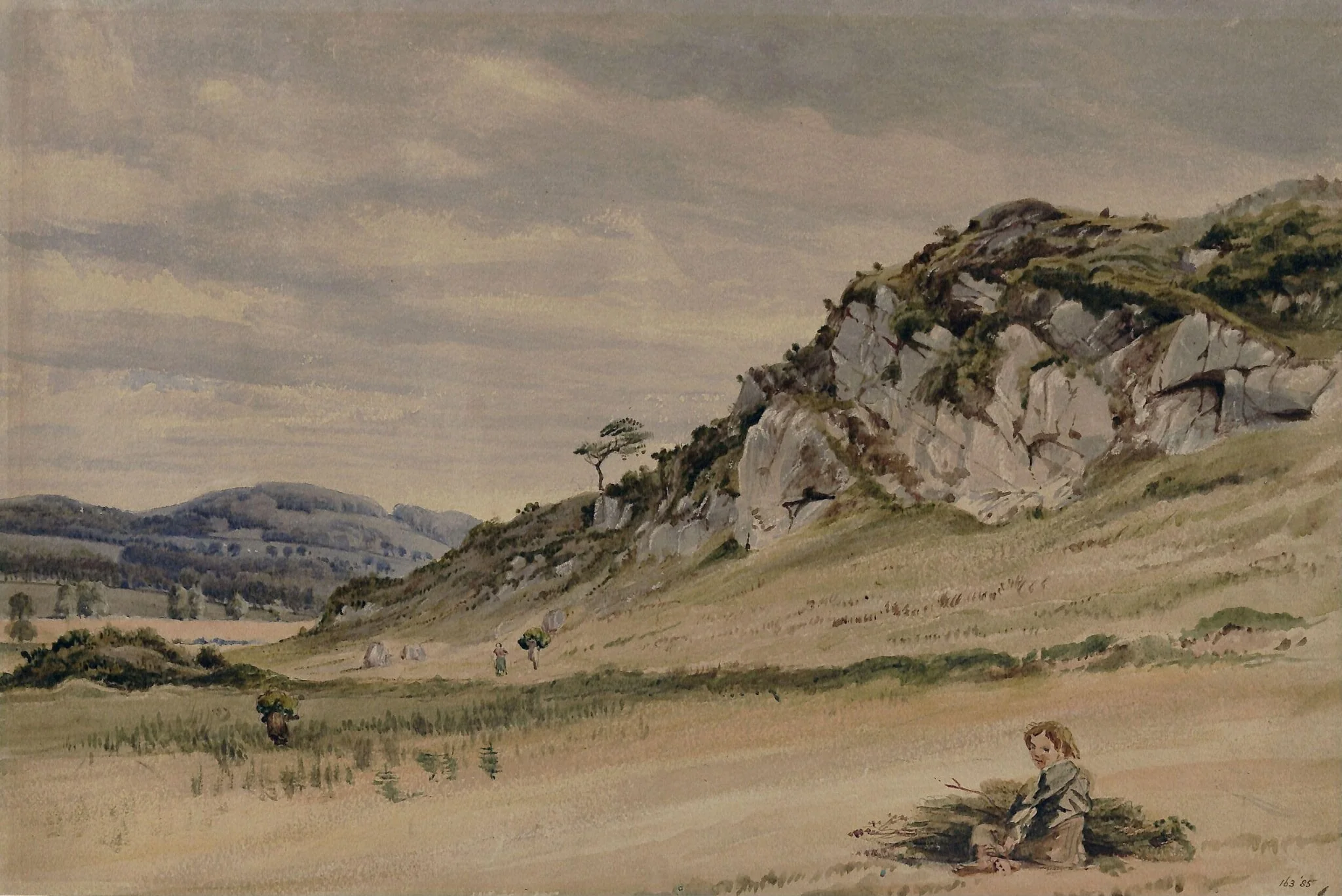 Hilly landscape with rocks in the foreground, by Richard Parkes Bonington, watercolor, 1850